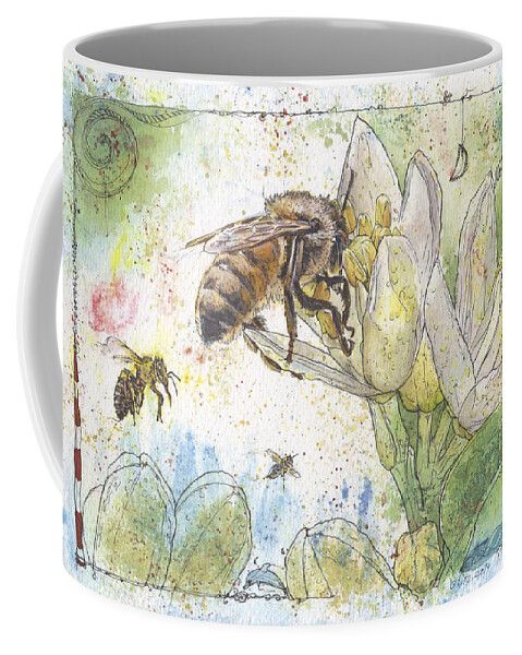 Bees Coffee Mug featuring the painting Bees and Lemon Blossom by Petra Rau