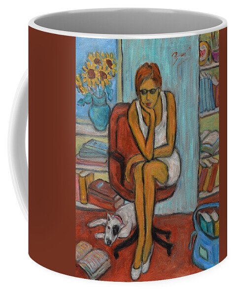 Learn Coffee Mug featuring the painting Before Exams by Xueling Zou