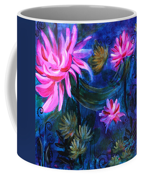 Pink Lotus Flower Coffee Mug featuring the painting Beneath Dark Lotus Waters by Jaime Haney