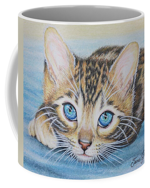 Cat Coffee Mug featuring the drawing Bengal Kitten by Jane Girardot