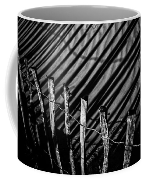 Benone Coffee Mug featuring the photograph Benone - Shadow Fencing by Nigel R Bell