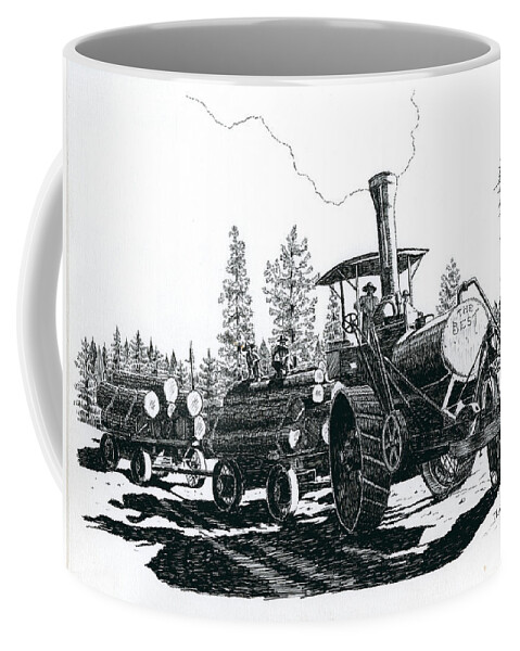 Best Steam Traction Engine Coffee Mug featuring the drawing Best Steam Traction Engine by Timothy Livingston