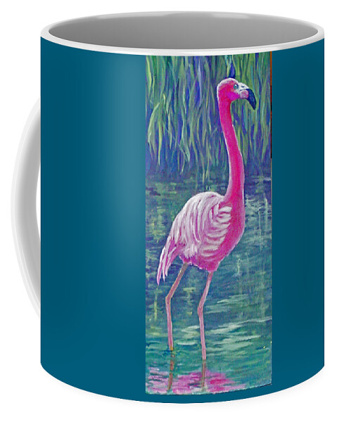 Bird Coffee Mug featuring the painting Beta's Flamingo by Harriett Masterson