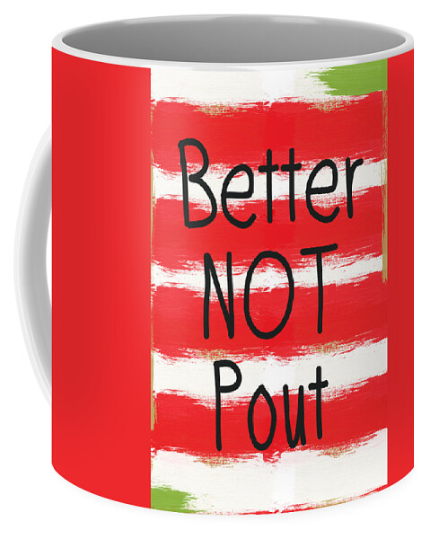 Christmas Card Coffee Mug featuring the painting Better Not Pout - Striped Holiday Card by Linda Woods