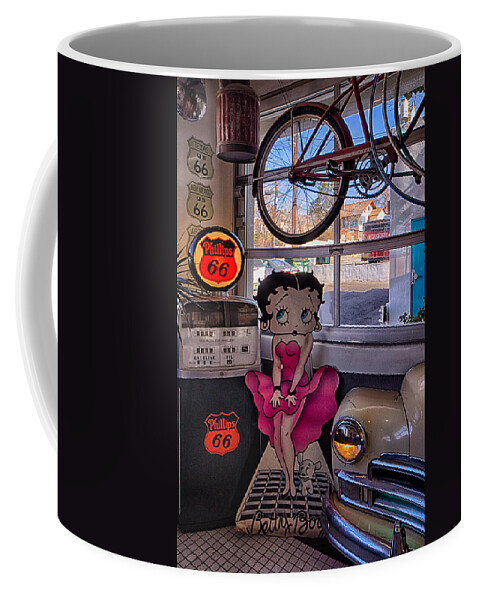 66 Diner Coffee Mug featuring the photograph Betty Boop at Albuquerque's 66 Diner by Priscilla Burgers
