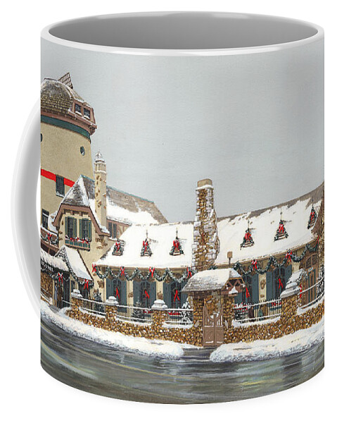 Don Langeneckert Coffee Mug featuring the painting Bevo Mill Side View Christmas by Don Langeneckert