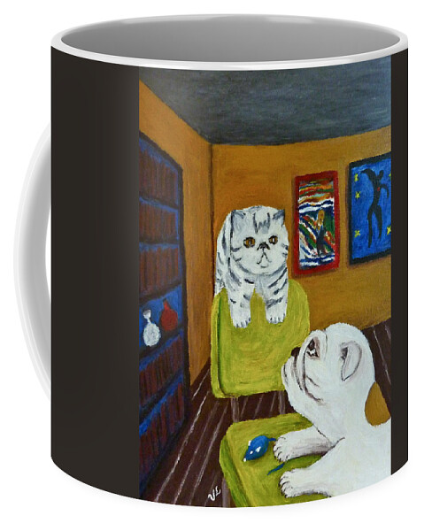 Dog Coffee Mug featuring the painting Meilleurs Amis by Victoria Lakes