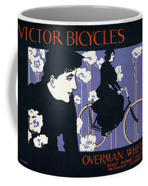 1896 Coffee Mug featuring the painting Bicycle Poster, 1896 by Granger