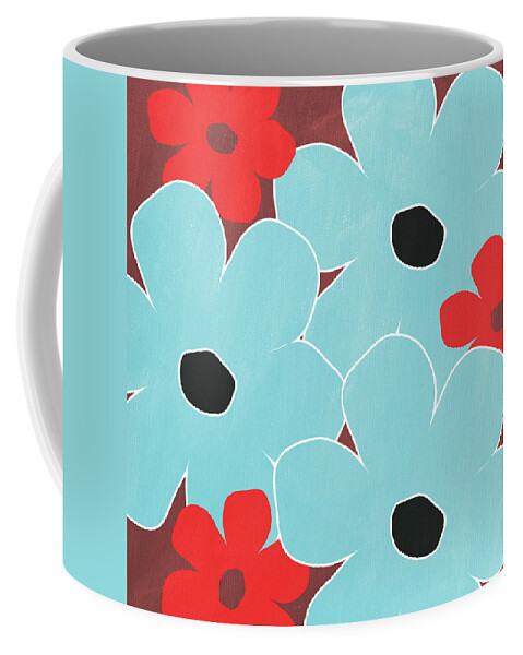 Flowers Coffee Mug featuring the mixed media Big Blue Flowers by Linda Woods
