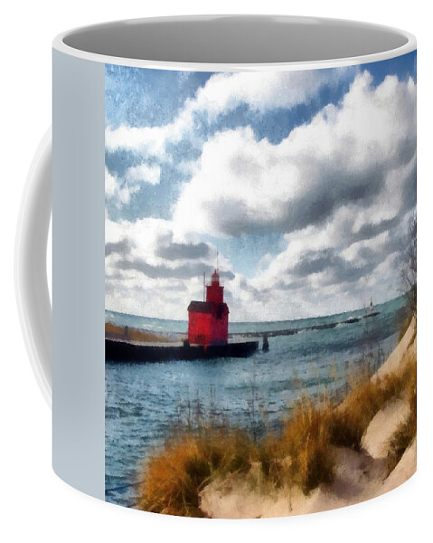 Lighthouse Coffee Mug featuring the photograph Big Red Big Wind by Michelle Calkins