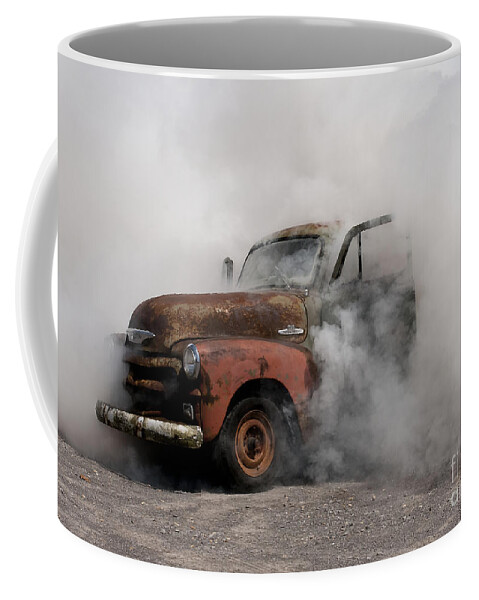 Burnout Pit Coffee Mug featuring the photograph Big Smoking Truck by Wilma Birdwell