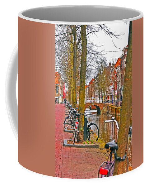 Travel Coffee Mug featuring the photograph Bikes and Canals by Elvis Vaughn