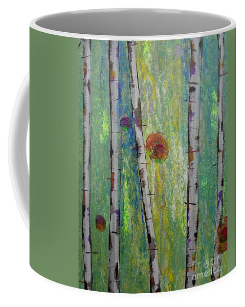 Birch Lt. Green 5 Coffee Mug featuring the painting Birch - Lt. Green 5 by Jacqueline Athmann
