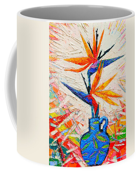 Bird Coffee Mug featuring the painting Bird Of Paradise Flowers by Ana Maria Edulescu