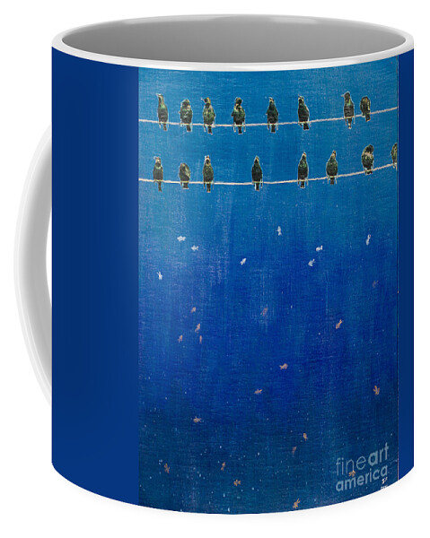  Coffee Mug featuring the painting Birds and Fish by Stefanie Forck