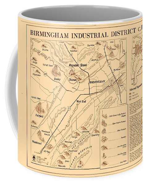 Map Coffee Mug featuring the drawing Birmingham Alabama Industrial District 1950 by Mountain Dreams