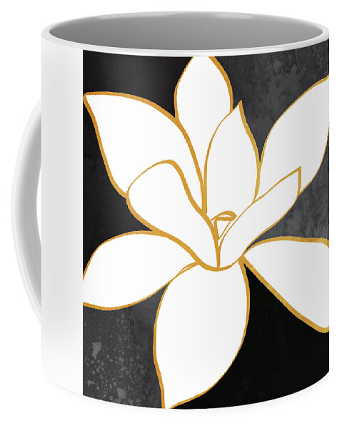 Magnolia Coffee Mug featuring the painting Black and Gold Magnolia- floral art by Linda Woods
