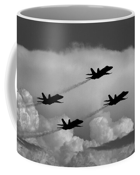 Aviation Art Coffee Mug featuring the photograph Black and White and Blue Angels 3 by Strato ThreeSIXTYFive