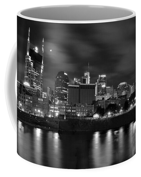 Nashville Coffee Mug featuring the photograph Black and White Night in Nashville by Frozen in Time Fine Art Photography