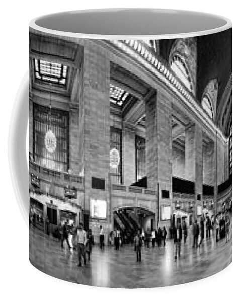 Panoramic Coffee Mug featuring the photograph Black and White Pano of Grand Central Station - NYC by David Smith