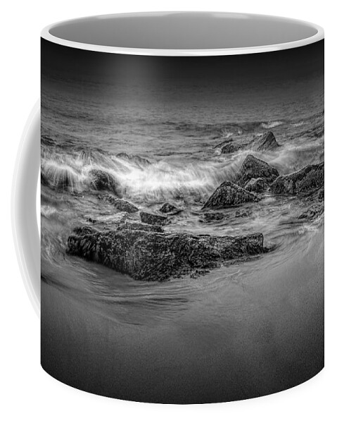 Art Coffee Mug featuring the photograph Black and White Photograph of Waves crashing on the shore at Sand Beach by Randall Nyhof