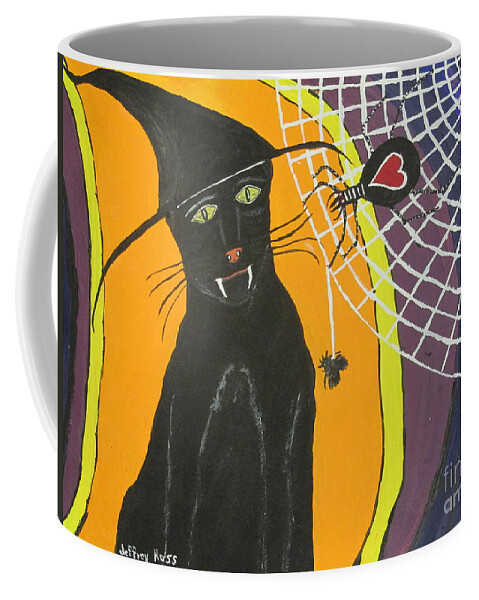 Cat Coffee Mug featuring the painting Black Cat In A Hat by Jeffrey Koss