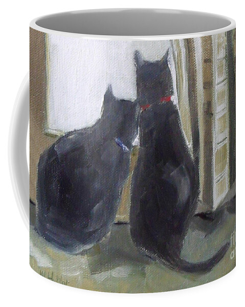 Cat Coffee Mug featuring the painting Black Cats by Mary Hubley