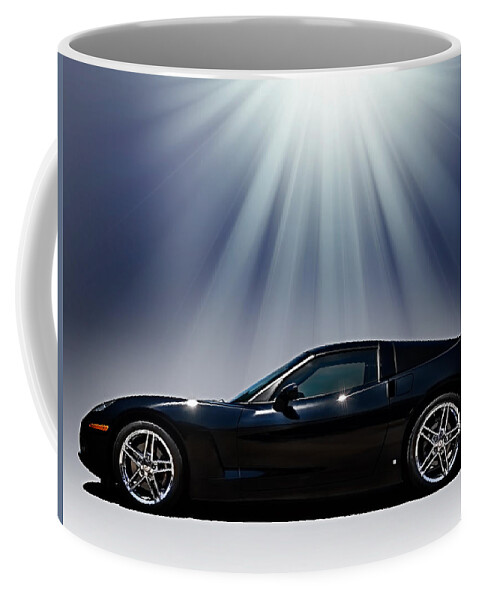Black Coffee Mug featuring the digital art Black Corvette by Douglas Pittman