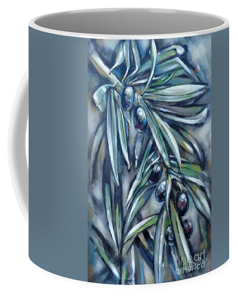 Olives Coffee Mug featuring the painting Black Olive Branch 200210 by Selena Boron