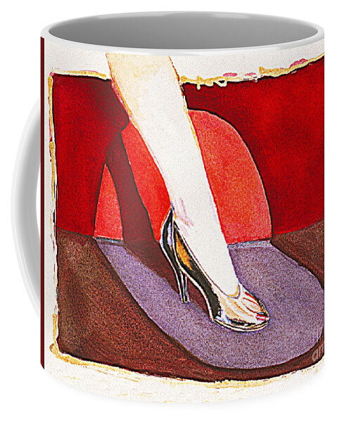 Black Shoe Coffee Mug featuring the painting Black Shoe And Woman's Leg by William Cain