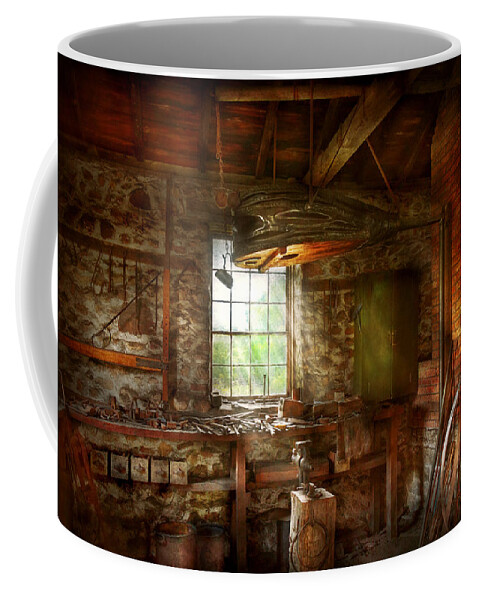 Self Coffee Mug featuring the photograph Blacksmith - Breathing life into metal by Mike Savad