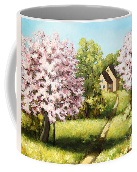Blooming Coffee Mug featuring the painting Blossoming orchard by Inese Poga