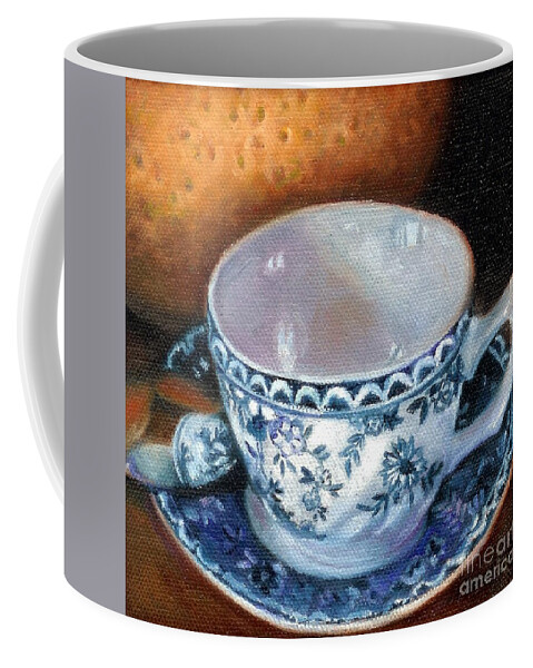 Still Life Coffee Mug featuring the painting Blue and White Teacup with Spoon by Marlene Book