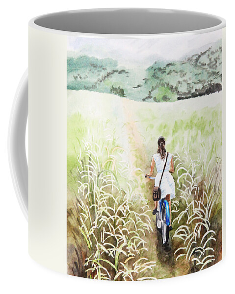 Girl Coffee Mug featuring the painting Blue Bicycle by Masha Batkova