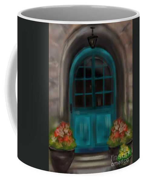 Old World Coffee Mug featuring the Blue Door by Christine Fournier