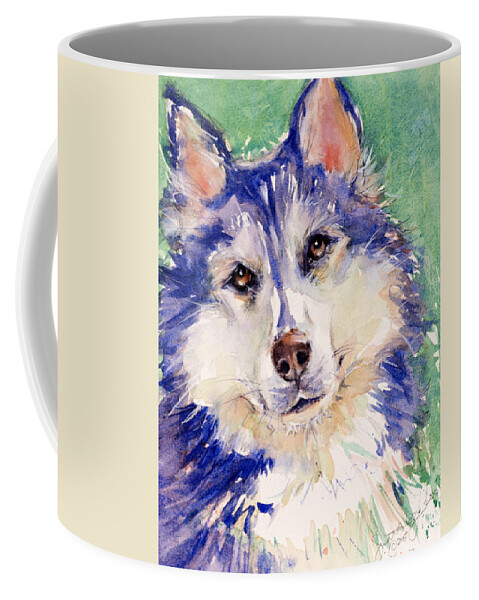 Dog Coffee Mug featuring the painting Blue by Judith Levins