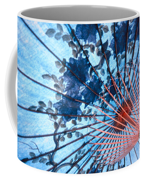 Umbrella Coffee Mug featuring the photograph Blue Ornamental Thai Umbrella by Heiko Koehrer-Wagner