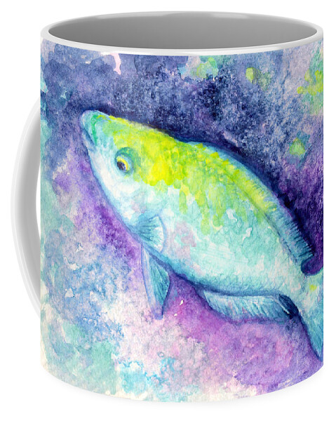 Tropical Fish Coffee Mug featuring the painting Blue Parrotfish by Ashley Kujan
