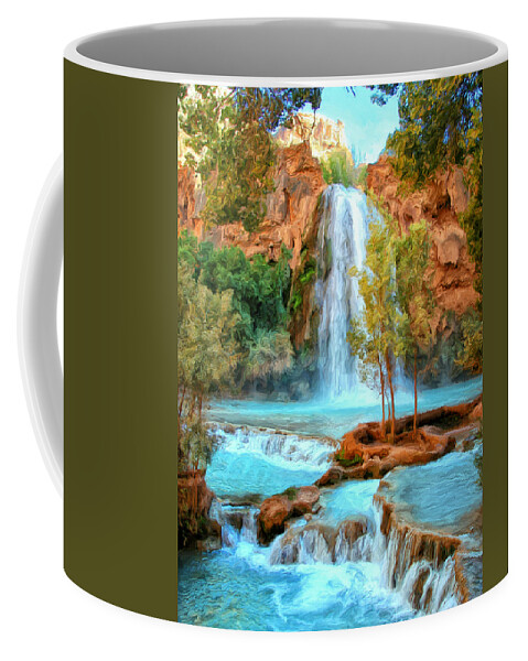 Havasu Falls Coffee Mug featuring the painting Blue Pool at Havasupai Falls by Dominic Piperata