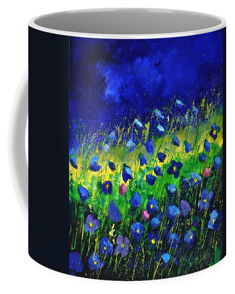 Landscape Coffee Mug featuring the painting Blue poppies 674190 by Pol Ledent