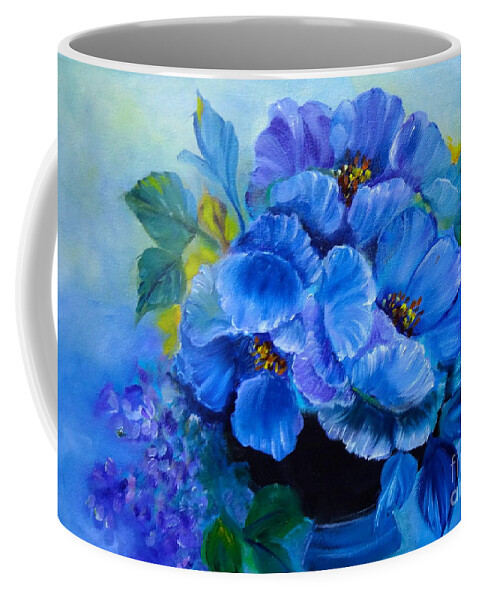 Blue Floral Coffee Mug featuring the painting Blue Poppies by Jenny Lee