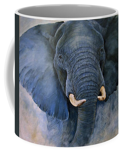 Elephants Coffee Mug featuring the painting Blue Rage by Barry BLAKE