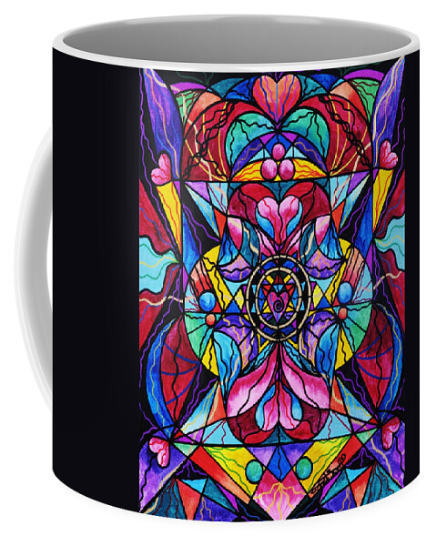Blue Ray Healing Coffee Mug featuring the painting Blue Ray Self Love Grid by Teal Eye Print Store