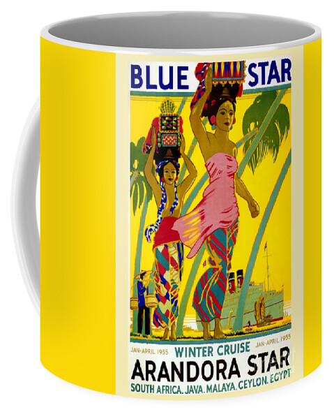 Blue Star Coffee Mug featuring the drawing Blue Star Vintage Travel Poster by Jon Neidert