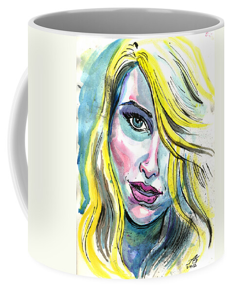 Woman Coffee Mug featuring the mixed media Blue Water Blonde by John Ashton Golden