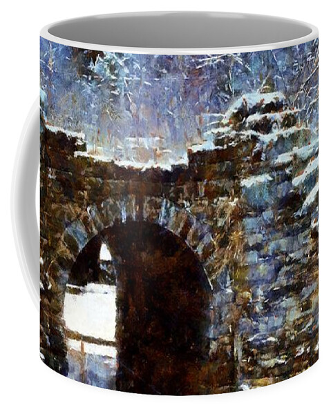 Stone Bridge Coffee Mug featuring the photograph Blue Winter Stone Bridge by Janine Riley