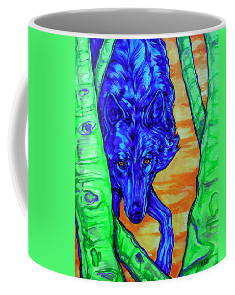 Wolf Coffee Mug featuring the painting Blue Wolf by Derrick Higgins