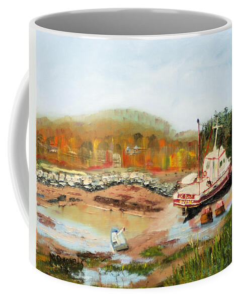 Painting Coffee Mug featuring the painting Boat at Bic Quebec by Michael Daniels