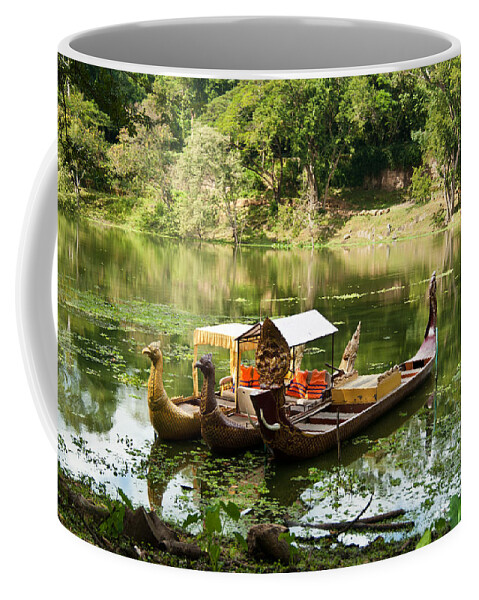 Lake Coffee Mug featuring the photograph Boats at Angkor Thom by James Gay