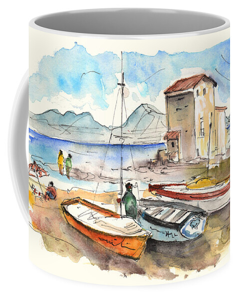 Travel Coffee Mug featuring the painting Boats in Santa Elia by Miki De Goodaboom